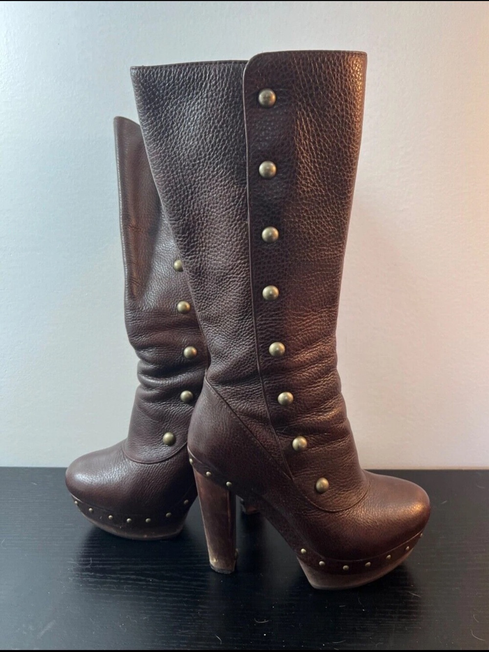 UGG Brown Studded Platform Knee-High Boots